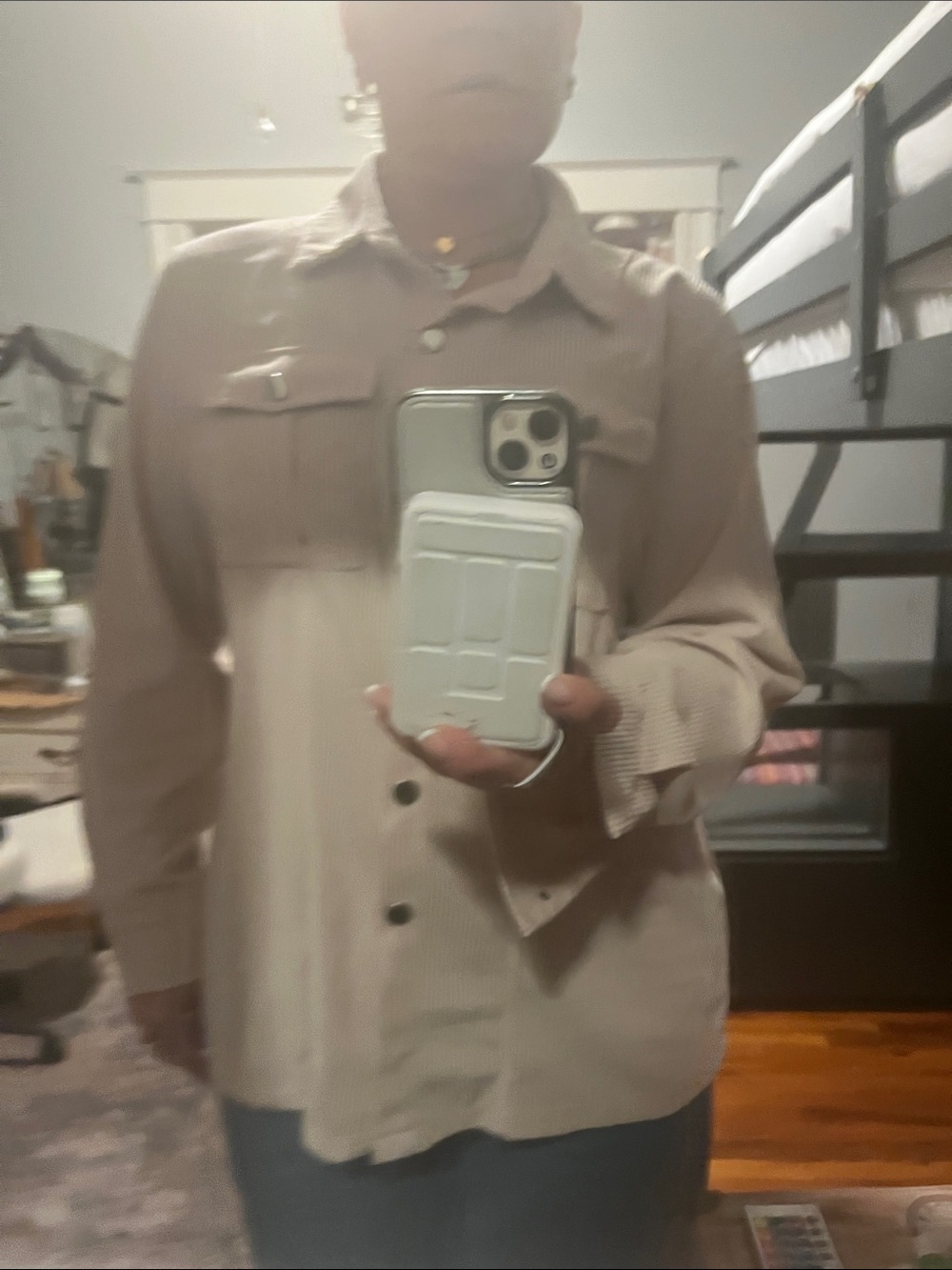 Khaki ribbon button down shirt